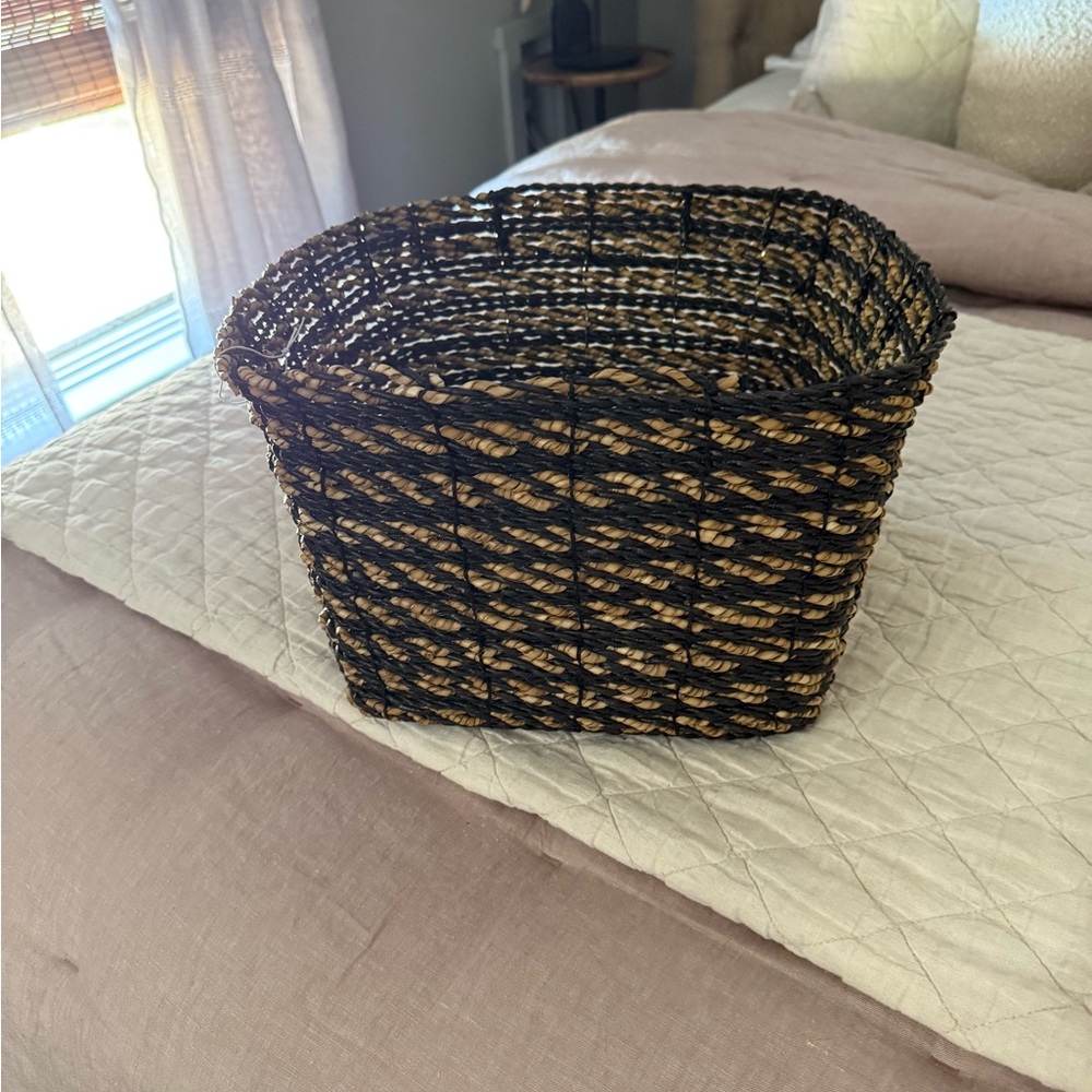 Pottery Barn Woven Black and Tan Basket